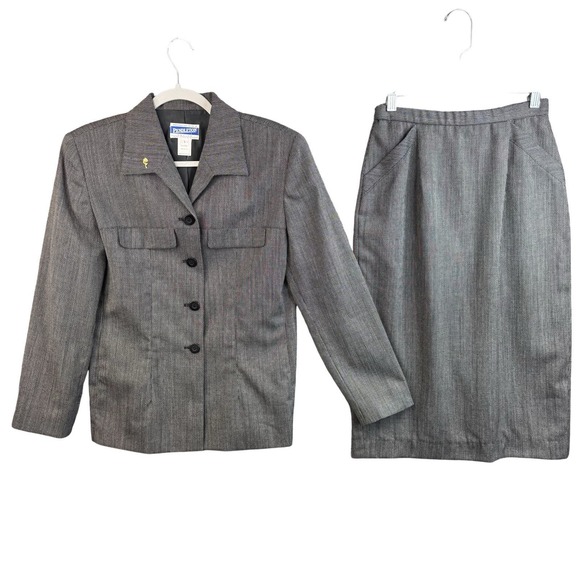 Pendleton Dresses & Skirts - Pendleton Wool Skirt Suit Set Petite 6 Gray 100% Virgin Wool USA